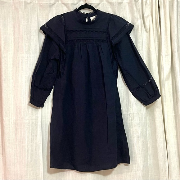 Anthropologie Maeve Fleetwood Mini Ruffle Dress Navy Blue Size 12 / L - Picture 7 of 11